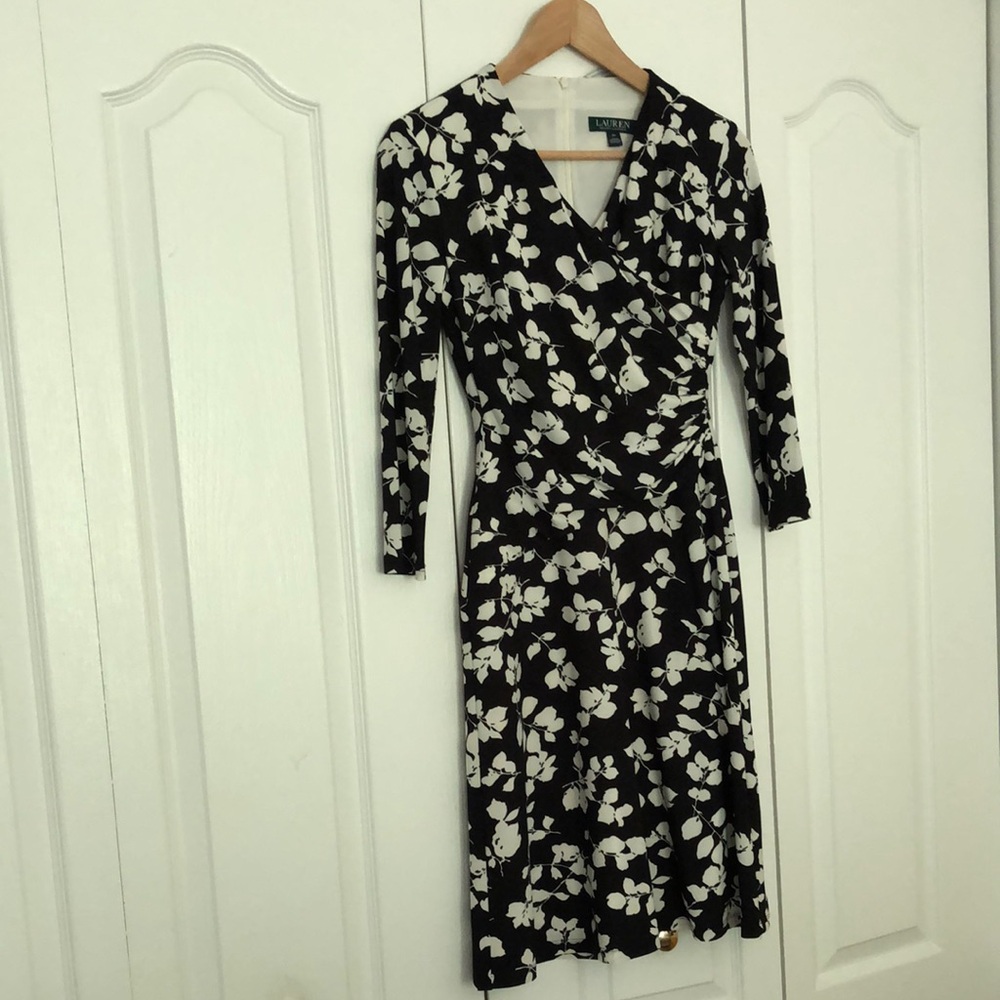 Elegant Black and White Floral Dress Lauren Ralph Lauren